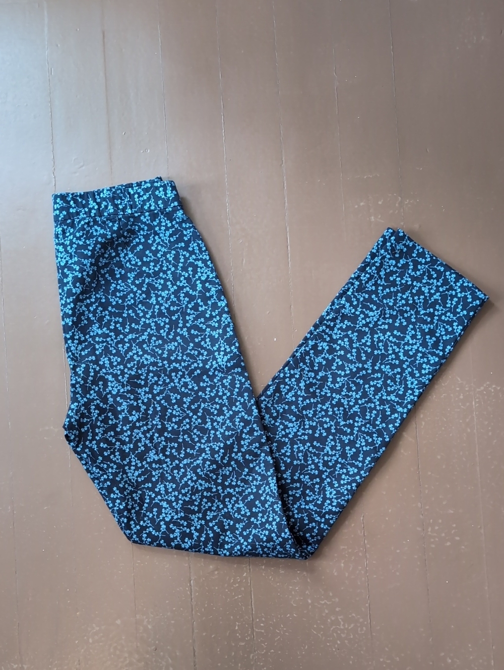 J. Jill Blue Ditsy Floral Stretch Slim Leg Pants Size 4 Tall